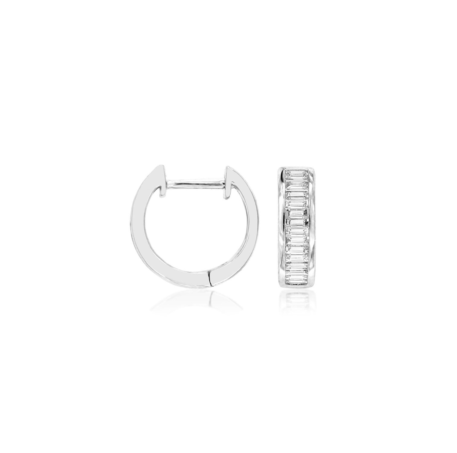 Sabel Collection White Gold Baguette Diamond Huggie Hoop Earrings